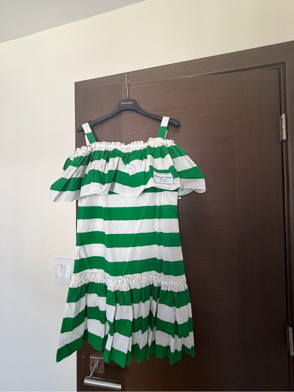 Dolce&Gabbana Green & White Striped Off-Shoulder Dress size 4-6